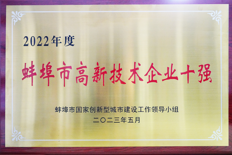热烈祝贺pg电子(中国)科技有限公司官网荣获蚌埠市高新技术企业十强称号